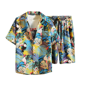 High Quality Plus Size Loose Summer Floral Breathable Casual Outdoor Play Cuban Collar Shirt Shorts Two-piece Set - Product Image 4