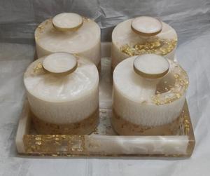 Ensemble de pots de rangement en résine, ronds, beiges, à motifs floraux, décoration d'intérieur, artisanat artistique, écologiques, empilables, résistants à la chaleur, emballage cadeau artisanal - Product Image 2