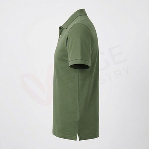 Polo à manches courtes pour homme, vert olive, en coton tricoté, couleur unie, respirant, coupe classique, boutons - Product Image 3