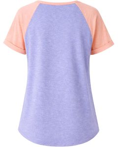 T-shirt pour femme lavande pêche à manches courtes, col Henley, haut à manches raglan, en coton doux, coupe décontractée, respirant, pour l'été et le quotidien - Product Image 2