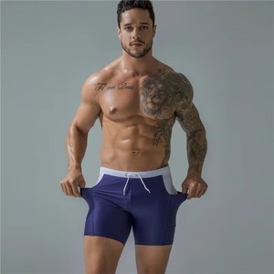 <b>Men</b> Solid Color Swim <b>Trunks</b> Quick Dry Drawstring Contrast Binding Regular Fit Shorts Spandex Polyester Knitted - Product Image 4