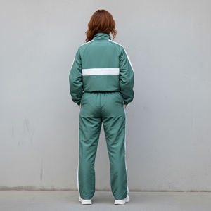 Top Trending Women's Green <b>White</b> Stripe <b>2</b> <b>Piece</b> Knitted Tracksuit Full Sleeve Stand Collar Sporty Loose Fit All Seasons Casual - Product Image 3
