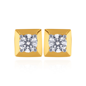 Boucles d'oreilles en or jaune 14 carats avec diamants, taille brillant rond, diamants de laboratoire, bijoux classiques pour femmes, à porter au quotidien - Product Image 1