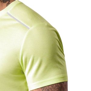 T-shirt de sport pour homme, vert lime clair, col rond, manches courtes, pour entraînement, gym, course à pied, vêtements de sport décontractés - Product Image 3
