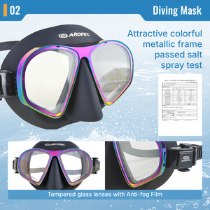 Masque de plongée Aropec à deux lentilles en aluminium avec verres à faible volume réglables, cadre métallique coloré pour la plongée libre et les sports nautiques - Product Image 3