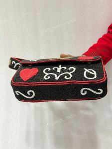 Beaded Shoulder <b>Bag</b> <b>Black</b> Red Crown Indian Fully Handcrafted Heart Design <b>Evening</b> Party Fashion Womens Purse - Product Image 3