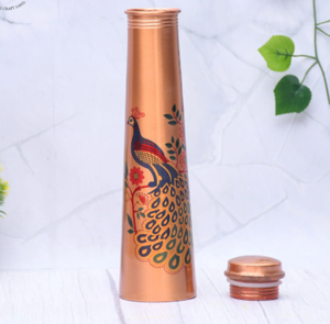 Botella de Agua Hecha a Mano de Cobre Puro con Acabado de Esmalte Rosa, Recipiente de Cobre con Ranuras Verticales, Vaso Metálico sin Juntas - Product Image 5