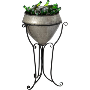 Seau à glace en métal galvanisé argenté de style moderne avec doublure et support, grand seau à glace idéal pour la bière, le vin et le champagne - Product Image 1
