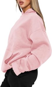Sudadera Oversize Rosa de Cuello Alto para Mujer con Bolsillos, Hombros Caídos, Tejido de Algodón, Estilo Otoñal - Product Image 2