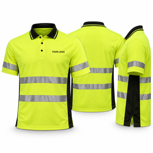 Camiseta Polo de Seguridad de Algodón Amarillo de Alta Visibilidad con Franjas Reflectantes y Ribete Negro, Resistente al Agua y Anti-UV para Ropa de Trabajo - Product Image 1