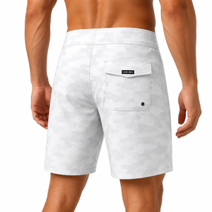 Men's White Camo <b>Board</b> Shorts Quick Dry Stretch Surf Swim Trunks Custom Logo Beach Shorts Lightweight Water Sports Swimwear - Product Image 4