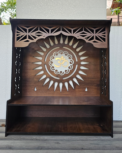 Mandir Om Surya de Madera Hecho a Mano con Retroiluminación LED |   Mandala Solar Cortada con Láser para Altar de Puja |    Templo en Casa |   46x40x22cm - Product Image 3