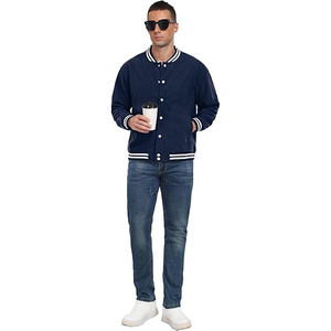 Chaqueta Varsity con Bloques de Color en Contraste para Hombre, Mezcla de Algodón y Nailon, Diseño de Paneles Audaces, Estilo Béisbol Universitario, Moda Urbana - Product Image 3