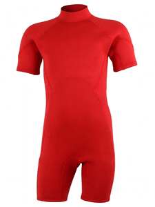 Combinaison de plongée courte en néoprène 3 mm pour homme, manches longues, pour surf, natation et plongée, col montant, fermeture éclair dorsale, design color block - Product Image 1
