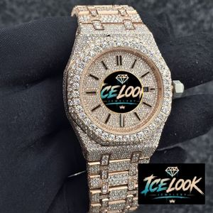 Reloj de lujo con diamantes dorados para hombre ICE LOOK, 42 mm, redondo, analógico, de cuarzo, con correa de acero inoxidable, cierre plegable luminoso - Product Image 4