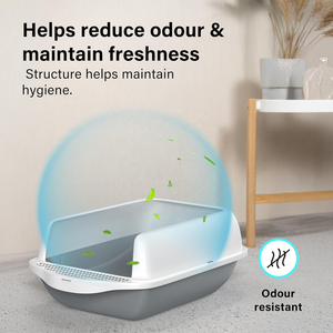 Bac à litière carré intelligent de grande capacité, matériau PP facile à nettoyer avec couvercle anti-éclaboussures et sable de 10kg inclus - Product Image 2