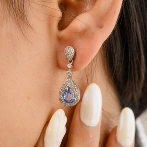 ต่างหูเพชรทรงหยดน้ำแซฟไฟร์สีโรสโกลด์ 14K ดีไซน์รูปหัวใจ ดาว และลูกบอล - Product Image 4