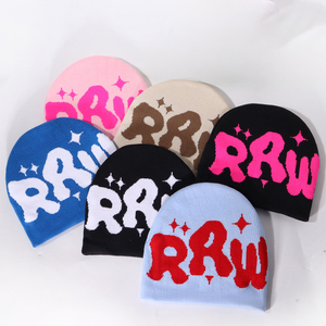 Blue Acrylic Beanie <b>Hat</b> With <b>White</b> RRW Letter Pattern Casual Winter <b>Hat</b> For Adults Unisex Knitted Warm Cap - Product Image 6