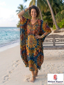 Printed <b>Kaftan</b> Dress Ladies Beach Wear Soft Fabric Loose Fit <b>Summer</b> Resort Cover Up Island Vacation Wholesale Export Supply - Product Image 5