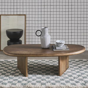 Nueva Mesa de Centro Moderna de Madera de Mango Sólida, Forma Irregular, Patas Plegables Resistentes, Acabado Marrón, para Sala de Estar, Estilo Lujoso - Product Image 1