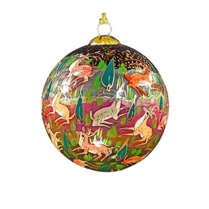 Handmade Paper Mache Christmas Ball Ornament Hand <b>Painted</b> <b>Deer</b> Forest Design Floral Style Hanging Decoration Jammu Kashmir - Product Image 4