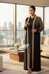 Venta al por mayor AWAIS HOUSE - Conjunto de lujo de 2 piezas para mujer musulmana, modesto, sencillo, de terciopelo liso con cuentas, lavable, túnica larga hasta el suelo, corte en A - Product Image 4