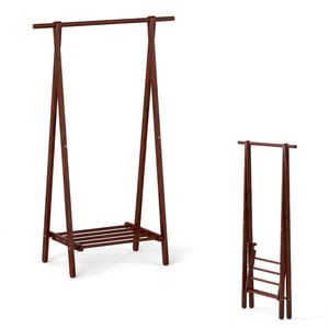 Appendiabiti Pieghevole da Soggiorno con Ripiano Inferiore e Struttura in Legno di Gomma - Product Image 1