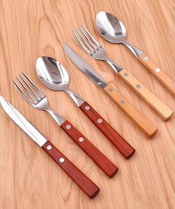 Stainless Steel Cutlery Set With Wooden Handle <b>Mirror</b> Polish Dishwasher Safe Minimalist Design For <b>Camping</b> And Daily Use - Product Image 1
