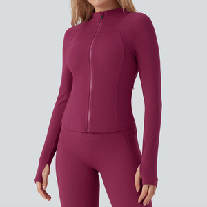 Wholesale Women Yoga <b>Jacket</b> <b>Workout</b> Zipper Long Sleeve Gym Fitness Activewear Quick Dry Breathable Stretch Sportswear <b>Jacket</b> - Product Image 6