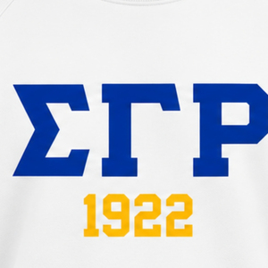 White Women Crew Neck Sweatshirt Greek Letter 1922 Graphic <b>Long</b> Sleeve Pullover <b>Top</b> with Blue Sleeve Stripes Casual Collegiate - Product Image 2