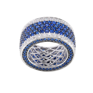 Blue Moissanite Wide Band <b>Ring</b> 925 Silver <b>Iced</b> Out Luxury Statement <b>Ring</b> - Product Image 4