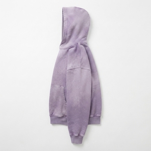 Sudadera con Capucha Lavanda Morada Lavada para Hombre, de Algodón y Forro Polar, Estilo Oversize Streetwear con Bolsillo Canguro, Ropa Casual - Product Image 3