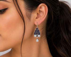 Latest Oxidized <b>Silver</b> Flower Boho Tribal Women's <b>Drop</b> <b>Earrings</b> | Amethyst Crystal Bezel Dangle <b>Earrings</b> for Global Supplier - Product Image 2
