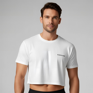 T-shirt pour homme en coton/élasthanne coupe classique, logo sérigraphié sur le devant, col roulé, manches courtes, anti-boulochage - Product Image 1