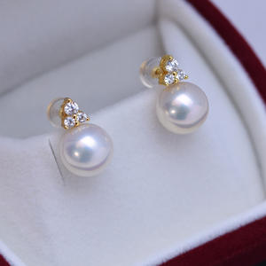 9-10mm White Freshwater Pearl <b>Stud</b> Earrings S925 <b>Silver</b> Full Inlaid with Strong Light Fine Quality Live Broadcast Wholesale - Product Image 2