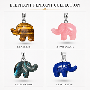 Natural Gemstone Elephant Pendant Silver Plated Hand Carved <b>Animal</b> Charm Necklace Healing <b>Crystal</b> Jewelry Wholesale - Product Image 5