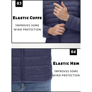 Hot Trendy Men <b>Lightweight</b> <b>Puffer</b> <b>Jacket</b> Stand Collar Water Resistant Windbreaker Zipper Warm Outdoor Work Casual Winter Coat - Product Image 3