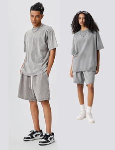 Conjuntos Cortos para Hombre, Conjuntos de Verano de 2 Piezas, Camiseta Holgada y Pantalones Cortos, Conjunto Deportivo de Manga Corta con Lavado Ácido - Product Image 3
