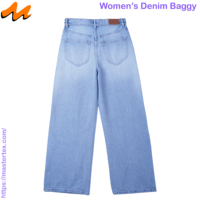 Jean décontracté pour femme, coupe ample et décontractée, jambe large, délavé clair, taille mi-haute, avec rivets, en tissu de coton recyclé BCI, 10.03 OZ