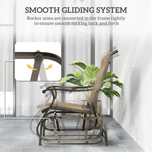 Sedia a dondolo da esterno marrone chiaro misto per patio, giardino o cortile, con telaio in acciaio e seduta in rete, design a dondolo - Product Image 4