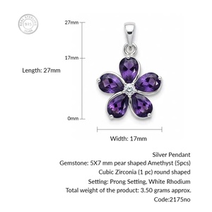 Colgante de flor de amatista 100% natural, chapado en rodio, plata de ley, minimalista, con gema púrpura fina, dijes de piedra natural. - Product Image 3