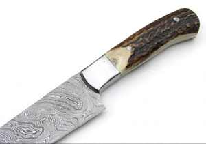 Cuchillo de Chef de Acero de Damasco Hecho a Mano con Mango de Asta de Ciervo, Espiga Completa, Cuchillo para Desollar para Camping al Aire Libre, Cuchillo Personalizado OEM - Product Image 3