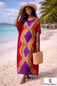 Women Custom <b>Kaftan</b> Dress Printed <b>Beach</b> Cover Up Loose Fit Silk Cotton Rayon Polyester Wholesale Manufacturer Supplier - Product Image 2