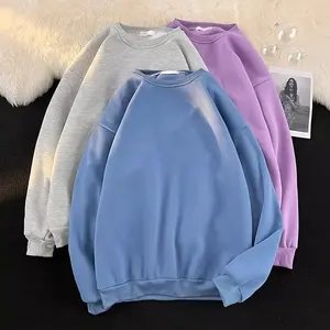 Sudadera Cálida con Forro Polar y Cuello Redondo para Adolescentes y Hombres, Estilo Casual para Parejas, Moda Otoño Invierno, Color Sólido Simple - Product Image 2
