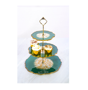 Epoxy Resin <b>Cake</b> Stand Pedestal Display Stand 3 <b>tier</b> Black Resin With Gold Flask Glitter Design Resin <b>Cake</b> Stand - Product Image 5