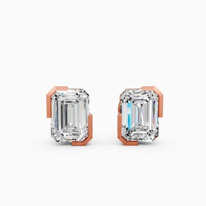 <b>Emerald</b> Cut Solitaire Diamond <b>Studs</b> Featuring 2.00 Ct Lab Grown Diamond | In 9K Yellow White And Rose Gold - Product Image 1