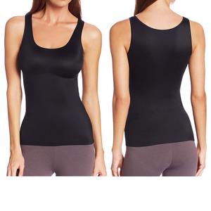 Women's Black Scoop <b>Neck</b> Tank Top Casual Sleeveless Inner Wear Solid Color Knitted Spandex Polyester Breathable Top - Product Image 3