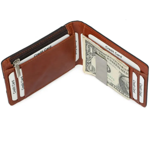 Cartera de Cuero Genuino para Hombre con Cierre Plegable y Forro de Poliéster, Diseño Delgado y Resistente para Bolsillo Frontal, Ranuras Exteriores para Tarjetas - Product Image 1