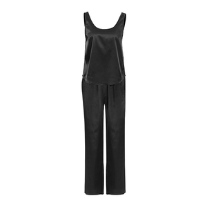 2026 New Black Satin Halter Top Trousers Comfortable Loose Home Wear Women Simple Casual Pajamas Spring <b>Machine</b> Embroidery - Product Image 6