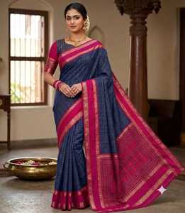 Dola Silk <b>Gap</b> Bentex Border With Chex Weaving & Printed Pallu - Product Image 1